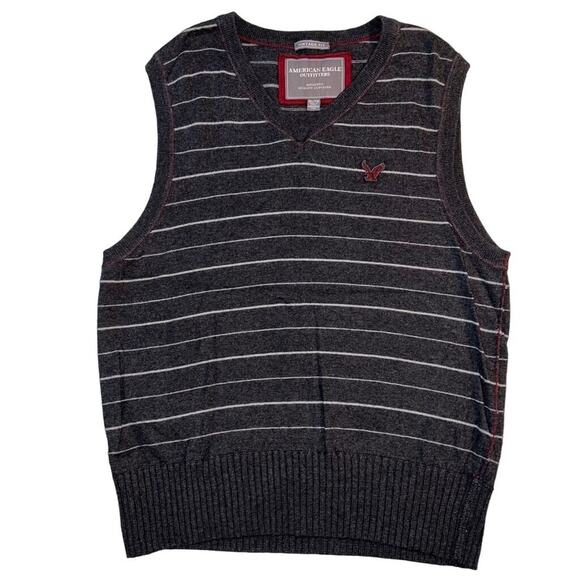 American Eagle Mens Sweater Vest Wool Blend Knit Striped Vintage Fit Pullover XL - Picture 1 of 7